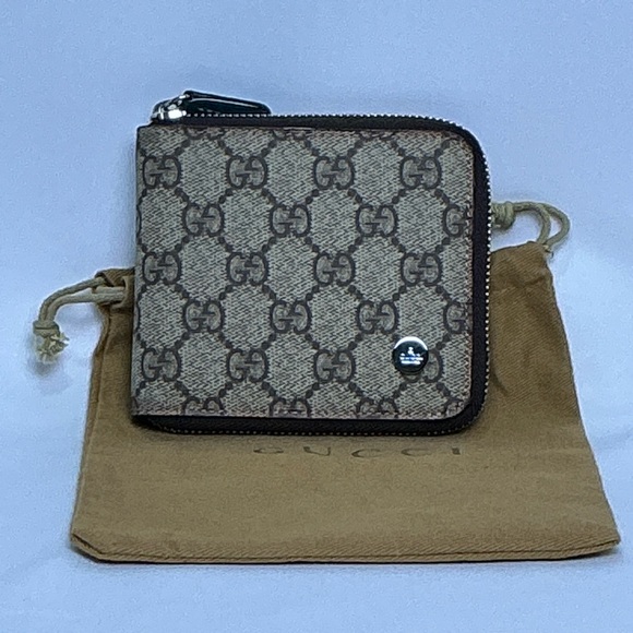 Gucci Coated Canvas Zip Silver Teal Wallet - Picture 1 of 13